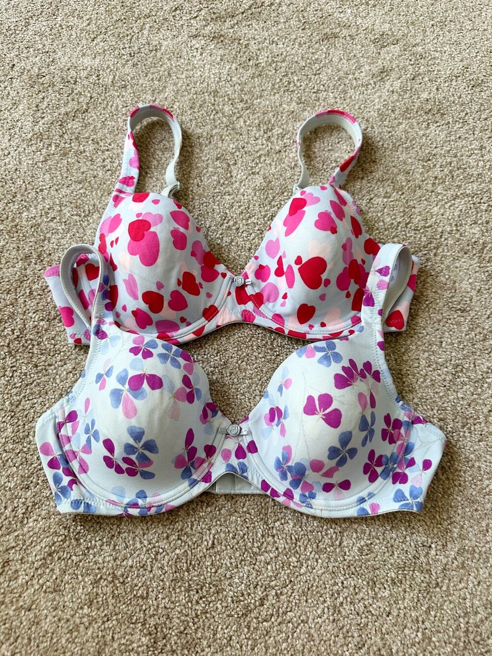 Victoria’s Secret Vintage Y2K 2000s Heart Floral T-shirt Bras Size 34C
